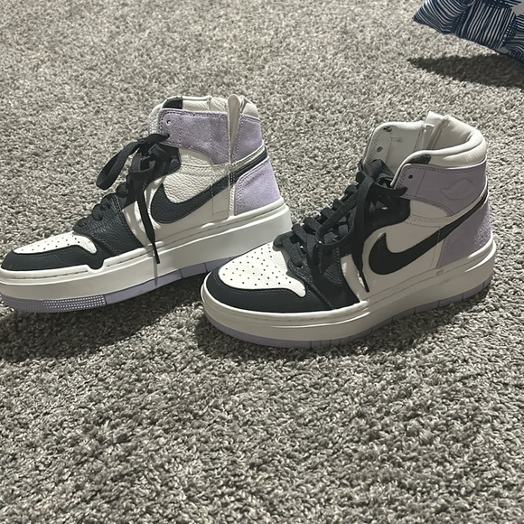 Purple and Navy blue platform high top Jordan 1s with a zipper. - Picture 3 of 6